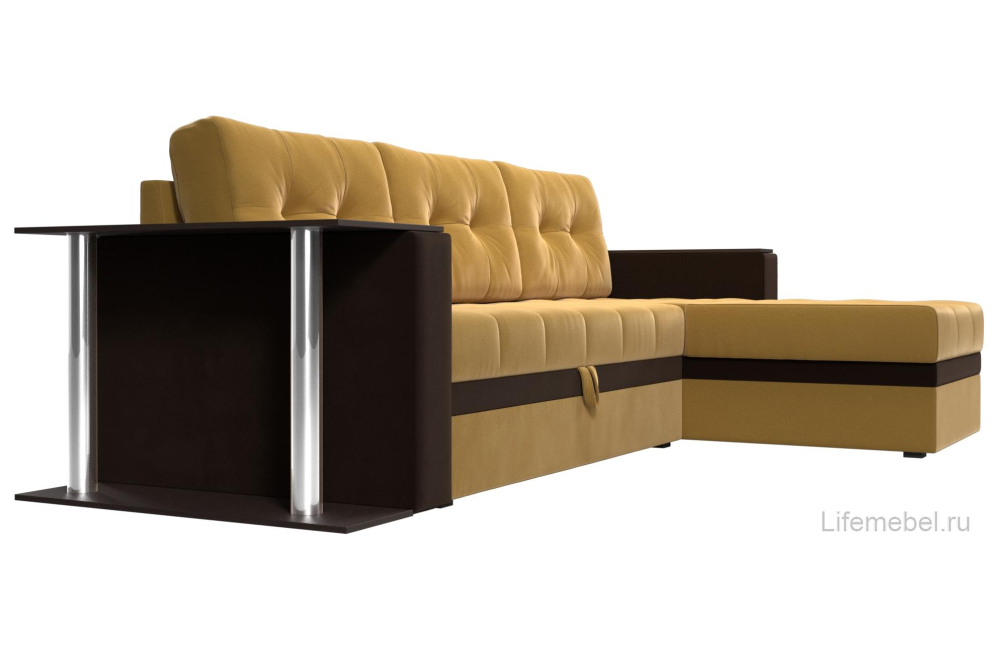 Диван угловой Атланта М правый желтый / коричневый микровельвет