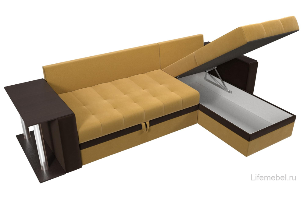 Диван угловой Атланта М правый желтый / коричневый микровельвет