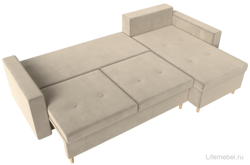 Диван угловой Урбано микровельвет бежевый правый