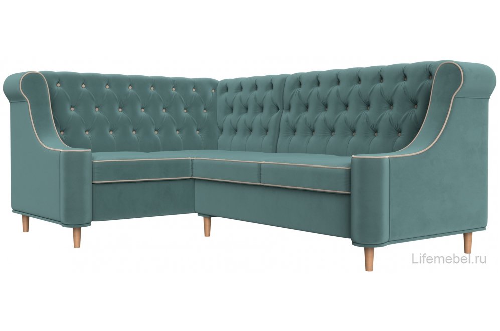 Диван Бронкс левый бирюзовый / бежевый велюр