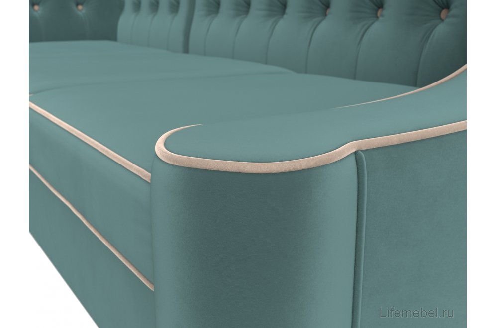 Диван Бронкс левый бирюзовый / бежевый велюр
