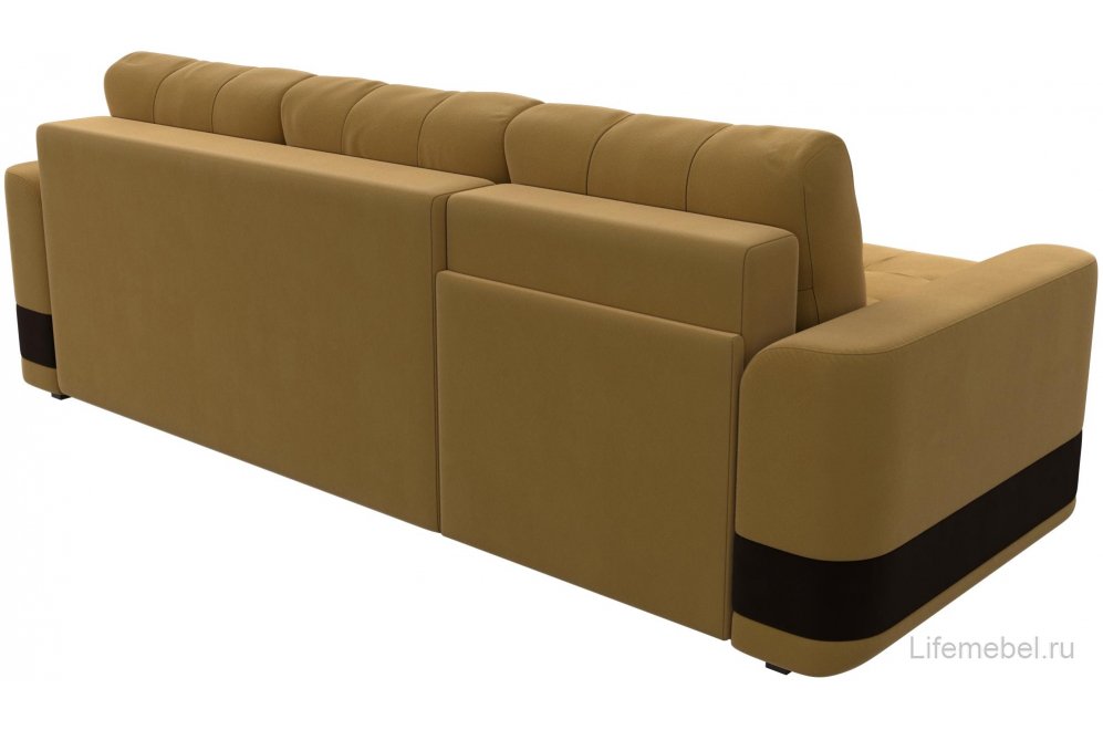 Диван Эльба-Прайм левый желтый / коричневый микровельвет