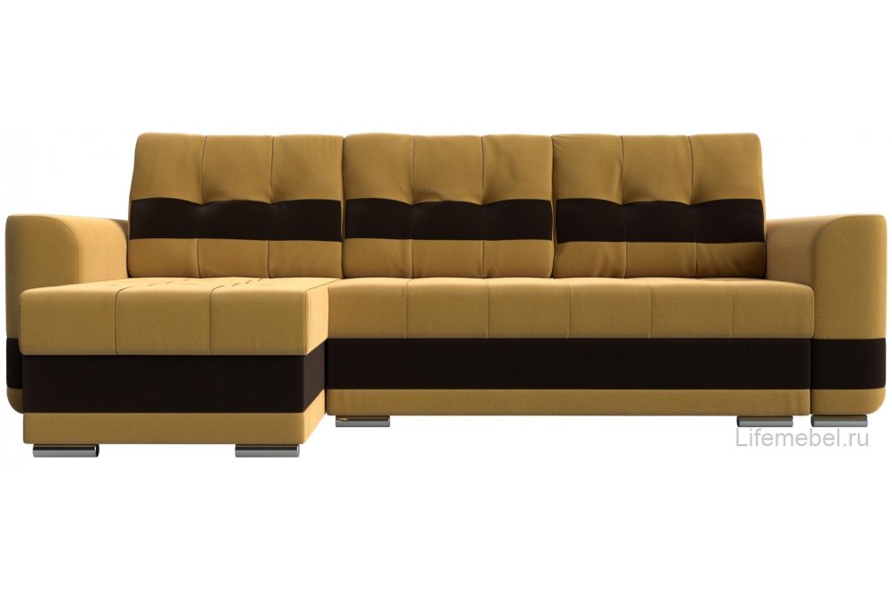 Диван Эльба-Прайм левый желтый / коричневый микровельвет