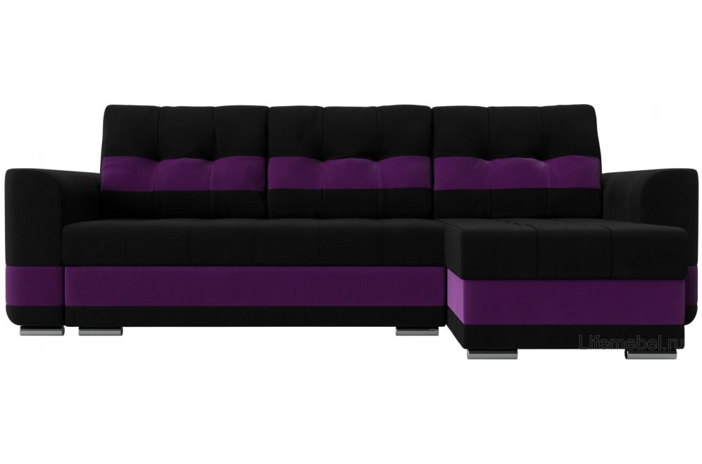Диван угловой Эльба-Прайм правый черный микровельвет