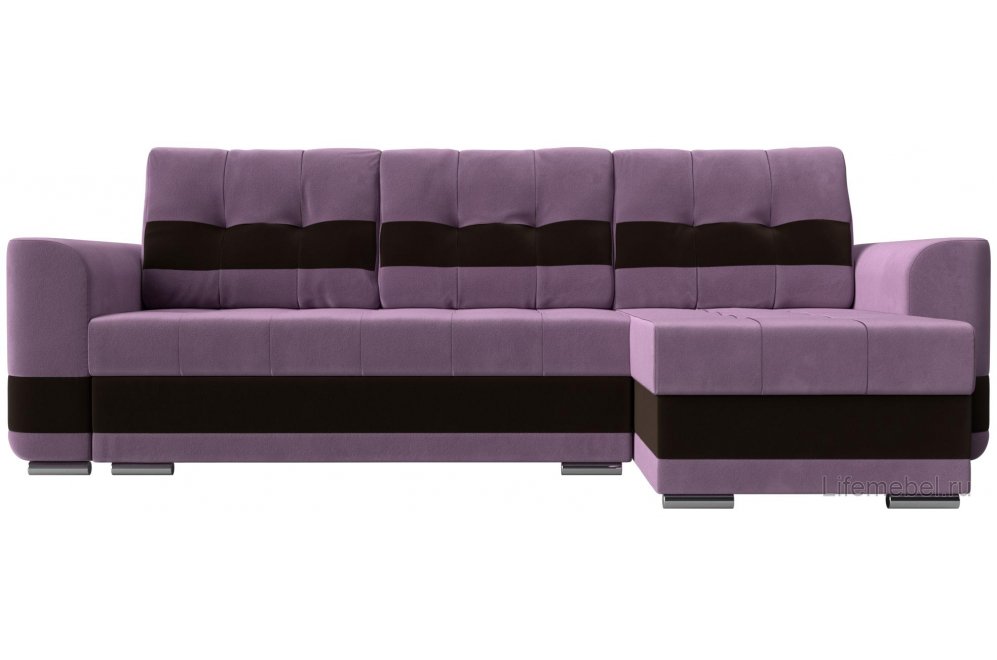 Диван Эльба-Прайм правый сиреневый / коричневый микровельвет