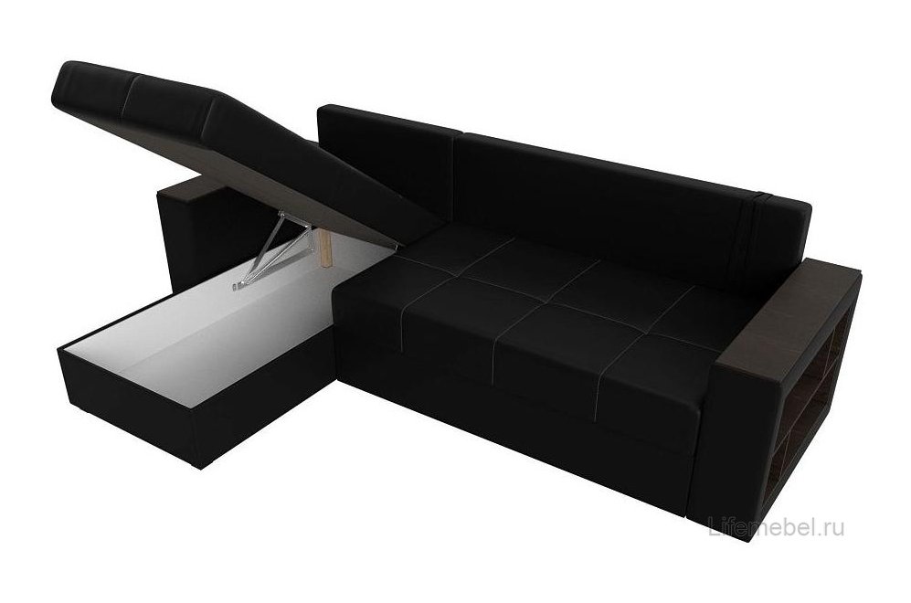 Диван угловой Дубай Лайт левый черная экокожа 