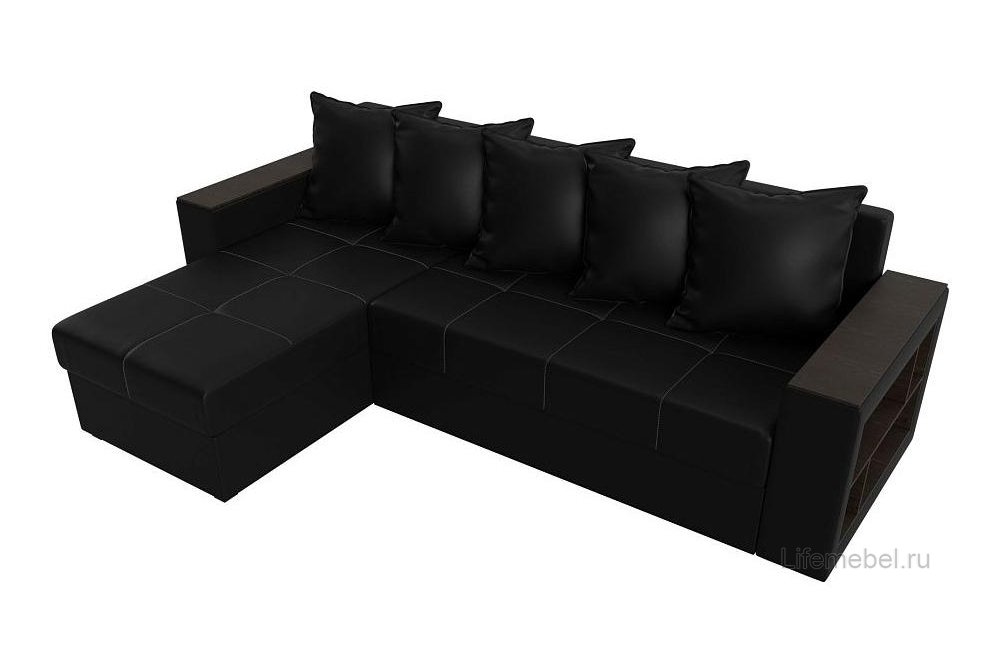 Диван угловой Дубай Лайт левый черная экокожа 