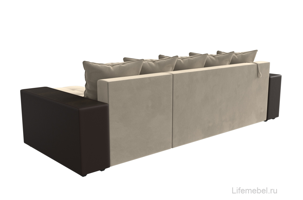 Диван угловой Шервуд микровельвет бежевый / экокожа коричневый правый