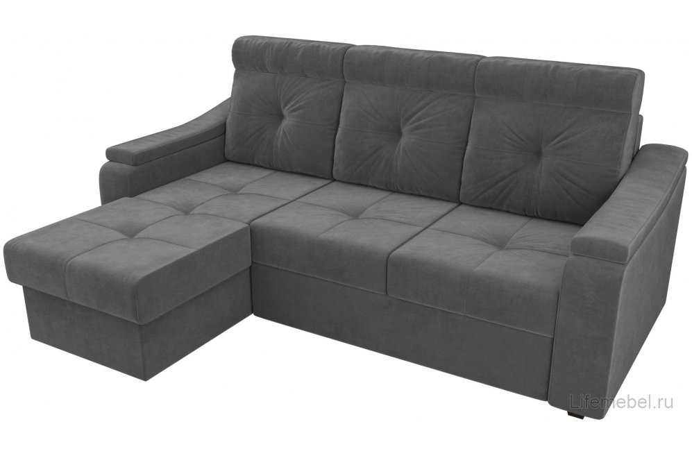 Диван угловой Браво-Арт левый велюр серый