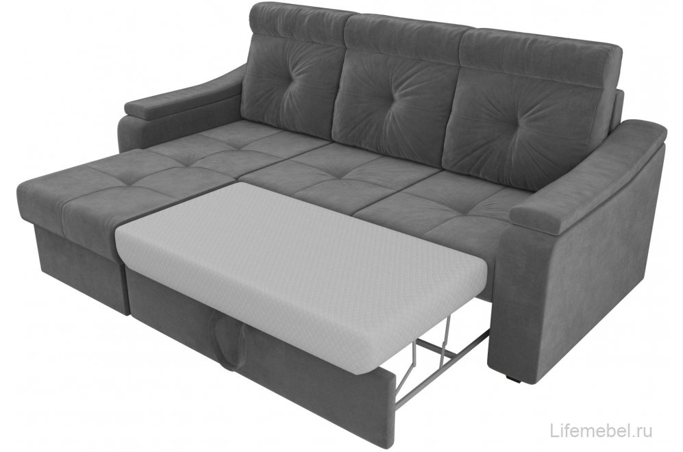 Диван угловой Браво-Арт левый велюр серый