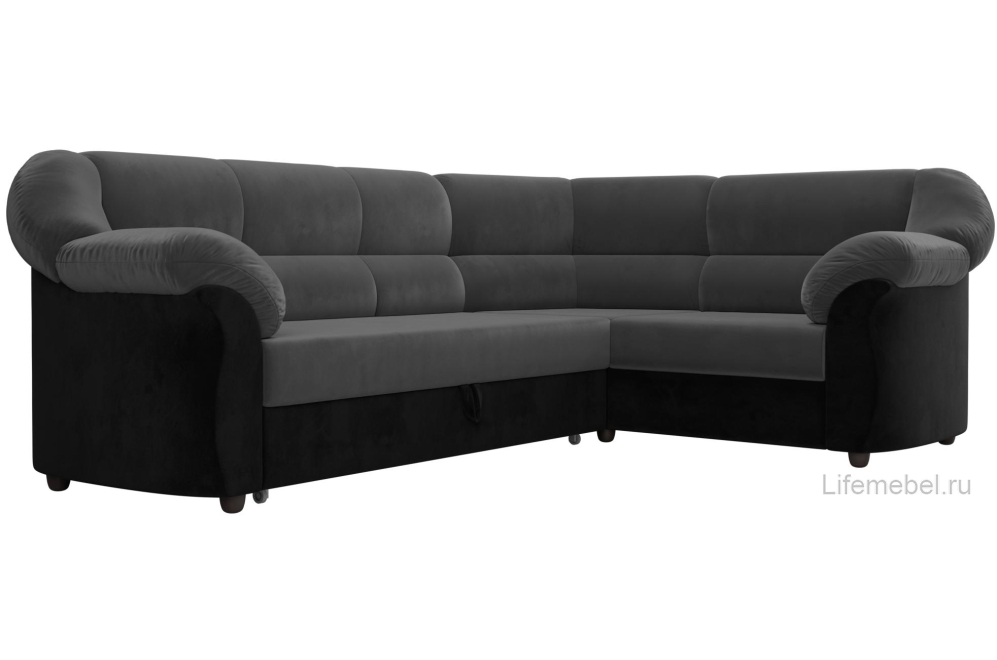 Диван угловой Эллада правый серый / черный велюр
