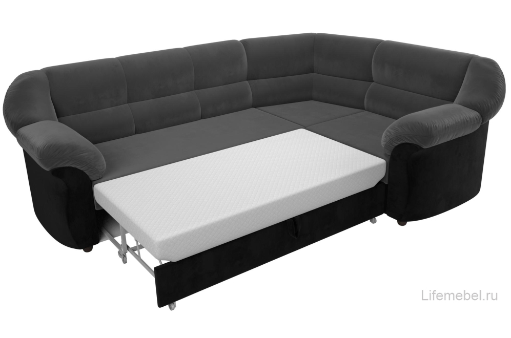 Диван угловой Эллада правый серый / черный велюр