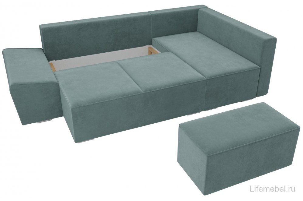 Диван угловой Крона-Нова правый бирюзовый велюр