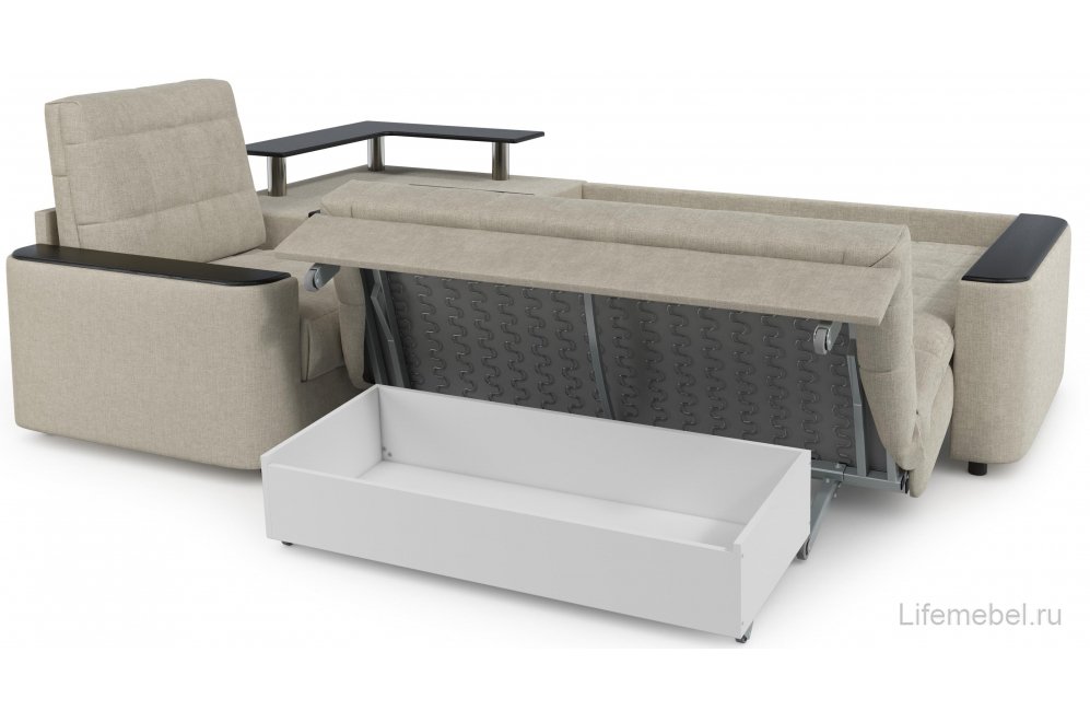 Диван угловой Moon Family 018/91Лн+Н30 Lux н+(1)65Пн 003569 левый со спальным местом 140 велюр бежевый 66-100