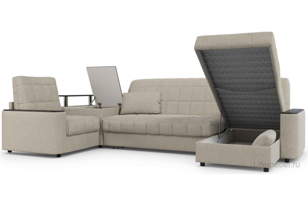 Диван угловой Moon Family 018/91Лн+Н30н+7Ян+(1)65Пн 003604 левый со спальным местом 140 велюр бежевый 66-100