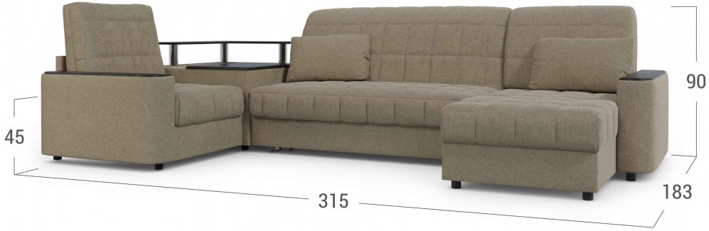 Диван угловой Moon Family 018/91Лн+Н30н+7Ян+(1)65Пн 003603 левый со спальным местом 140 велюр коричневый 66-99