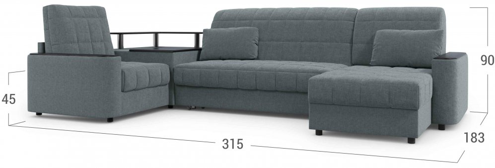 Диван угловой Moon Family 018/91Лн+Н30 Lux н+7Ян+(1)65Пн 003611 левый со спальным местом 140 велюр серый 66-102