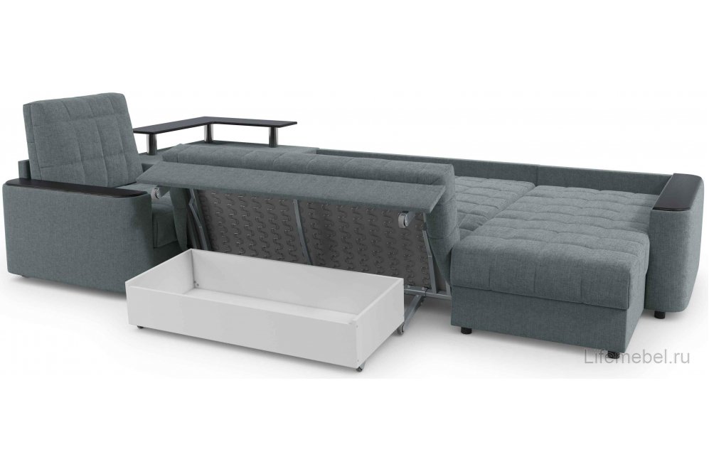 Диван угловой Moon Family 018/91Лн+Н30 Lux н+7Ян+(1)65Пн 003611 левый со спальным местом 140 велюр серый 66-102