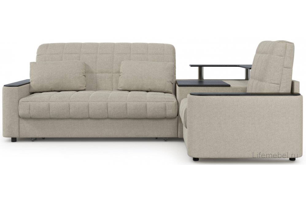Диван угловой Moon Family 018/(1)65Лн+Н30н+91Пн 003554 правый со спальным местом 140 велюр бежевый 66-100