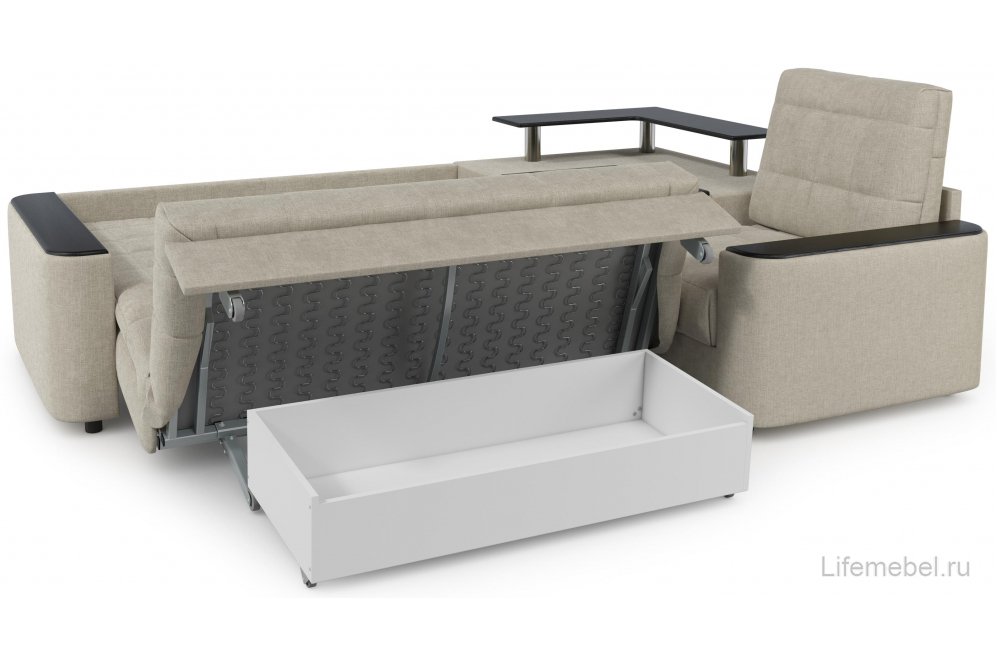 Диван угловой Moon Family 018/(1)65Лн+Н30н+91Пн 003554 правый со спальным местом 140 велюр бежевый 66-100