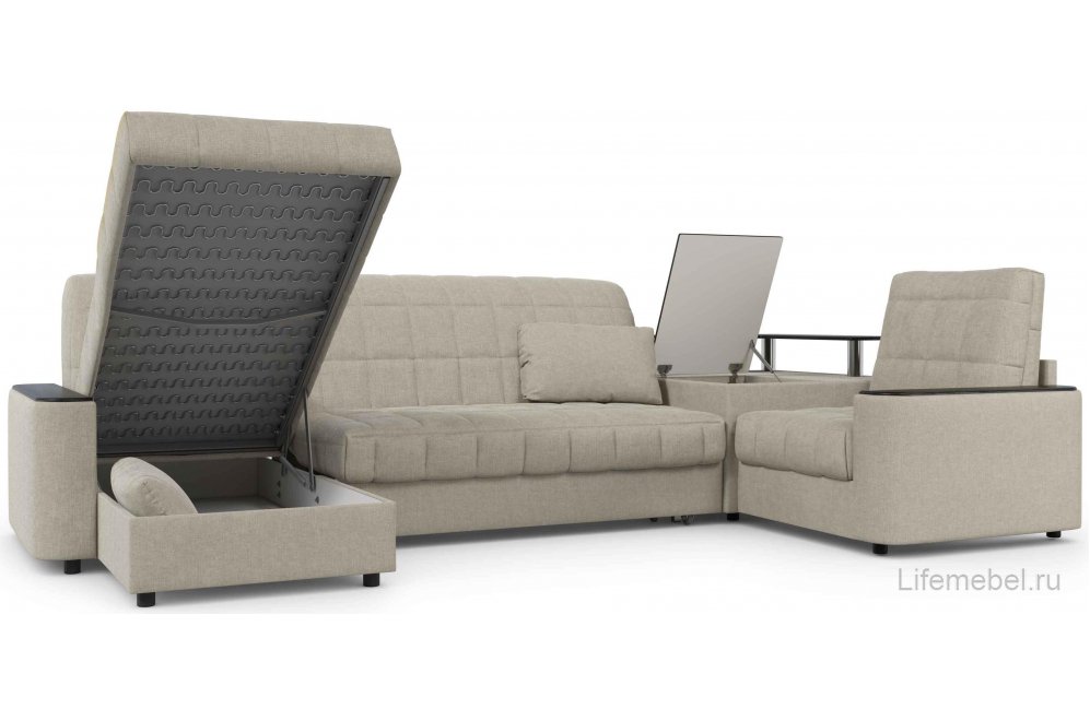 Диван угловой Moon Family 018/(1)65Лн+7Ян+Н30н+91Пн 003594 правый со спальным местом 140 велюр бежевый 66-100