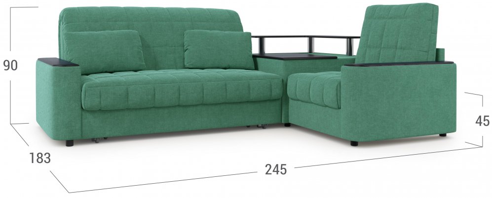Диван угловой Moon Family 018/(1)65Лн+Н30н+91Пн 003555 правый со спальным местом 140 велюр зеленый 66-101