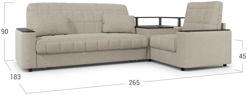 Диван угловой Moon Family 018 правый (1)65Лн+Н30С Lux v1+91Пн 004684 бежевый 66-100