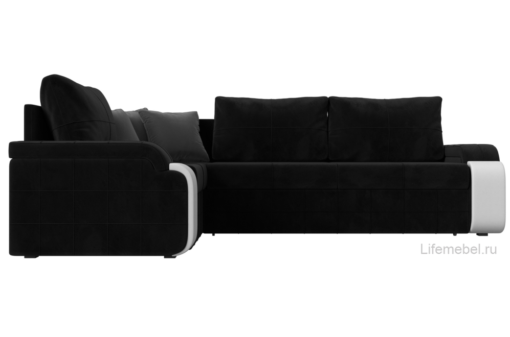 Диван угловой Женева левый велюр / экокожа черный / белый / серый
