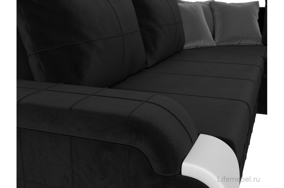 Диван угловой Женева правый черный велюр / белая экокожа
