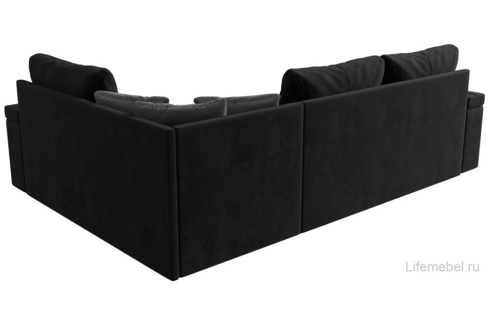 Диван угловой Женева правый черный велюр / белая экокожа
