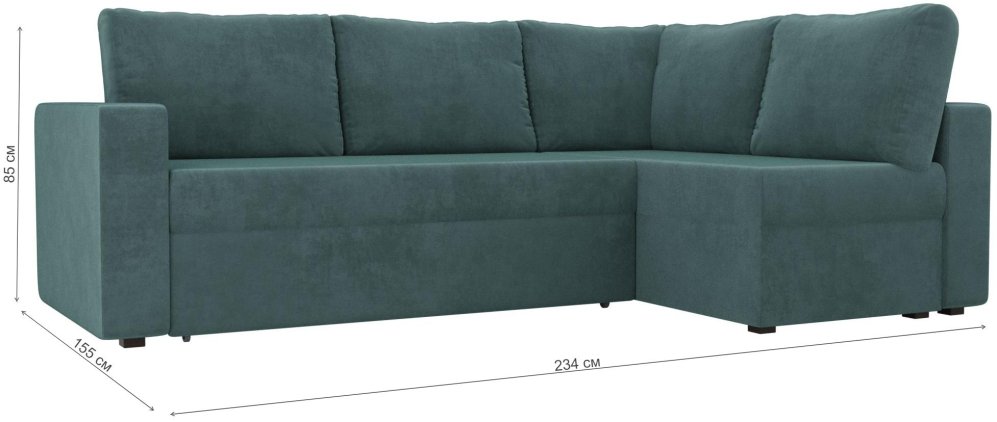 Диван угловой Оливер правый велюр бирюза