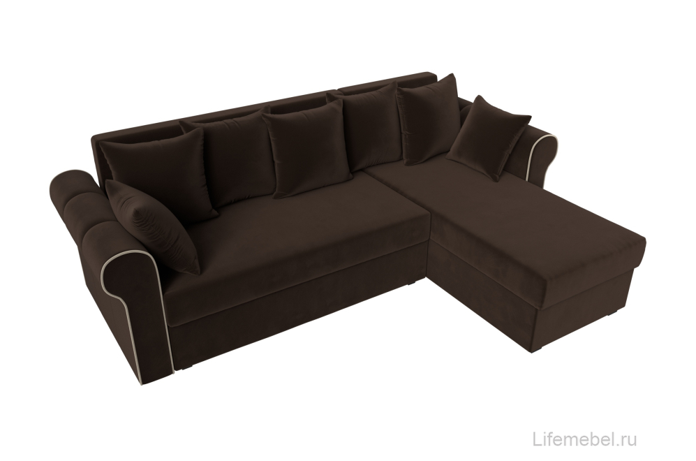 Диван угловой Рейн правый коричневый микровельвет