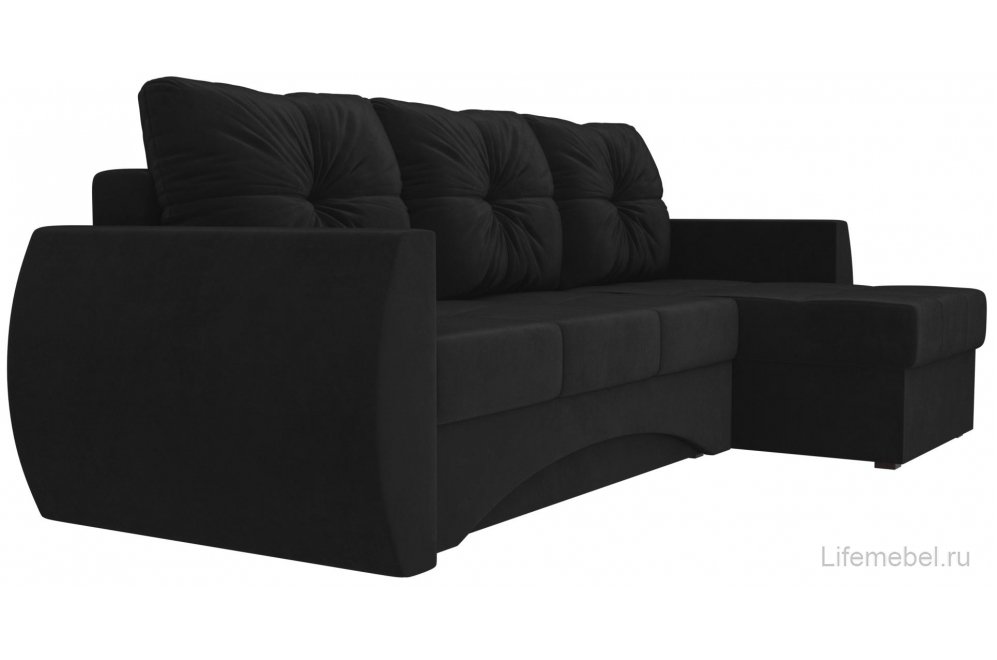 Диван угловой Элмира правый черный велюр