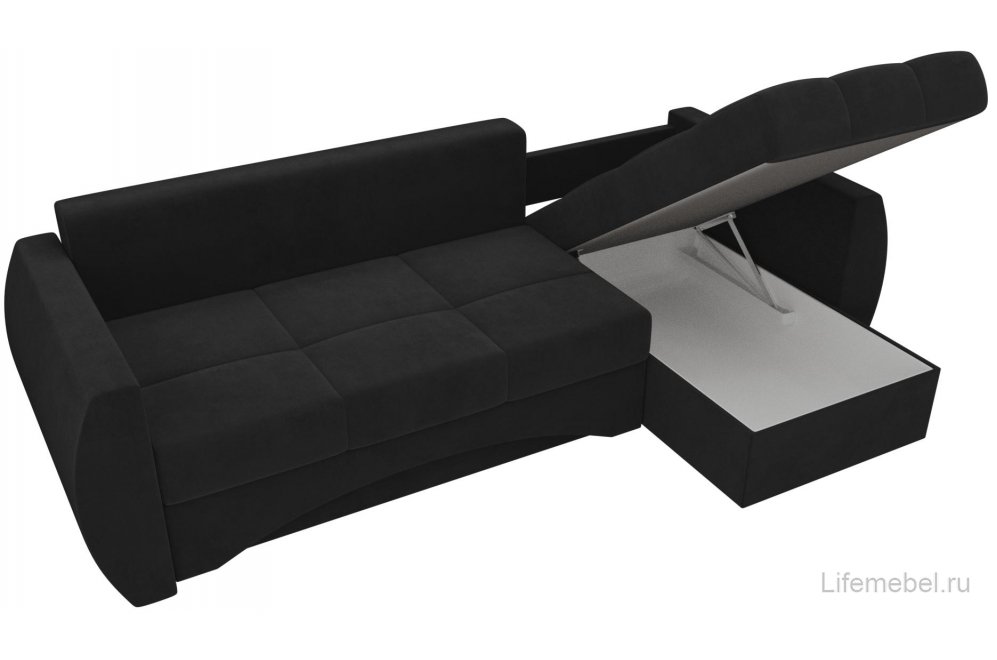 Диван угловой Элмира правый черный велюр