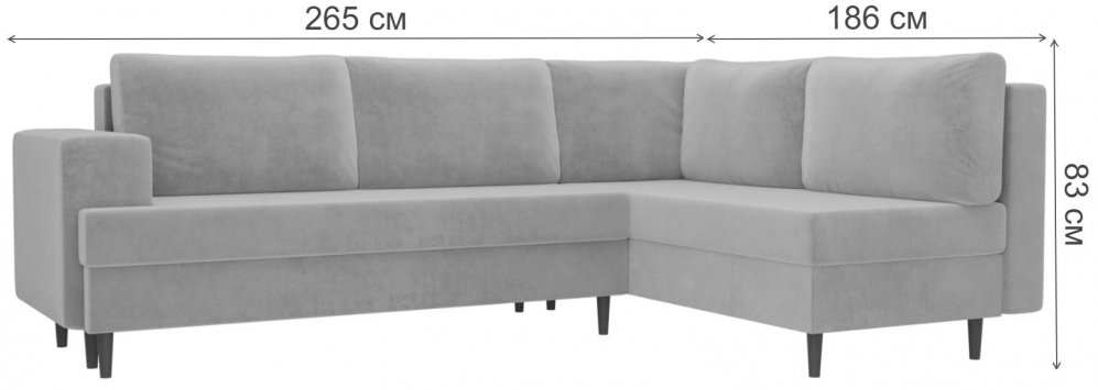 Диван угловой Фиджи велюр MR серый правый