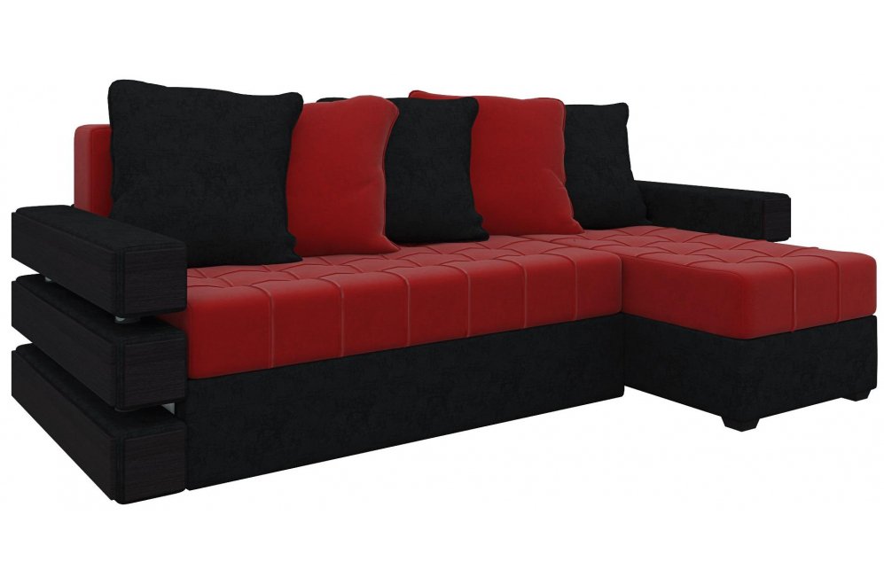 Диван угловой Сорен правый микровельвет красный / черный