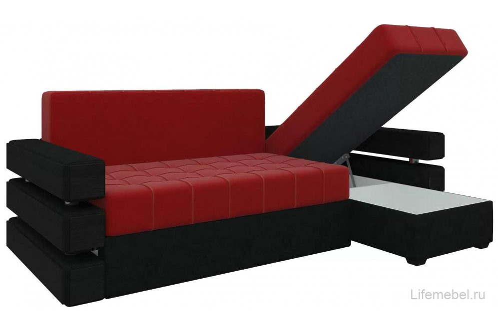 Диван угловой Сорен правый микровельвет красный / черный
