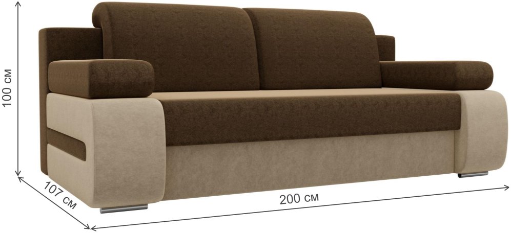 Диван прямой Денвер микровельвет коричневый / бежевый