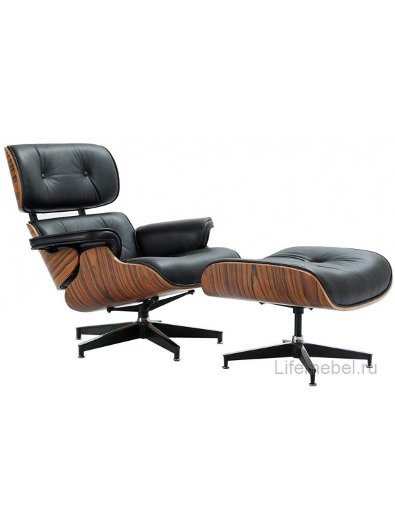 Кресло Eames Lounge chair черный оттоманка Eames Lounge chair черная