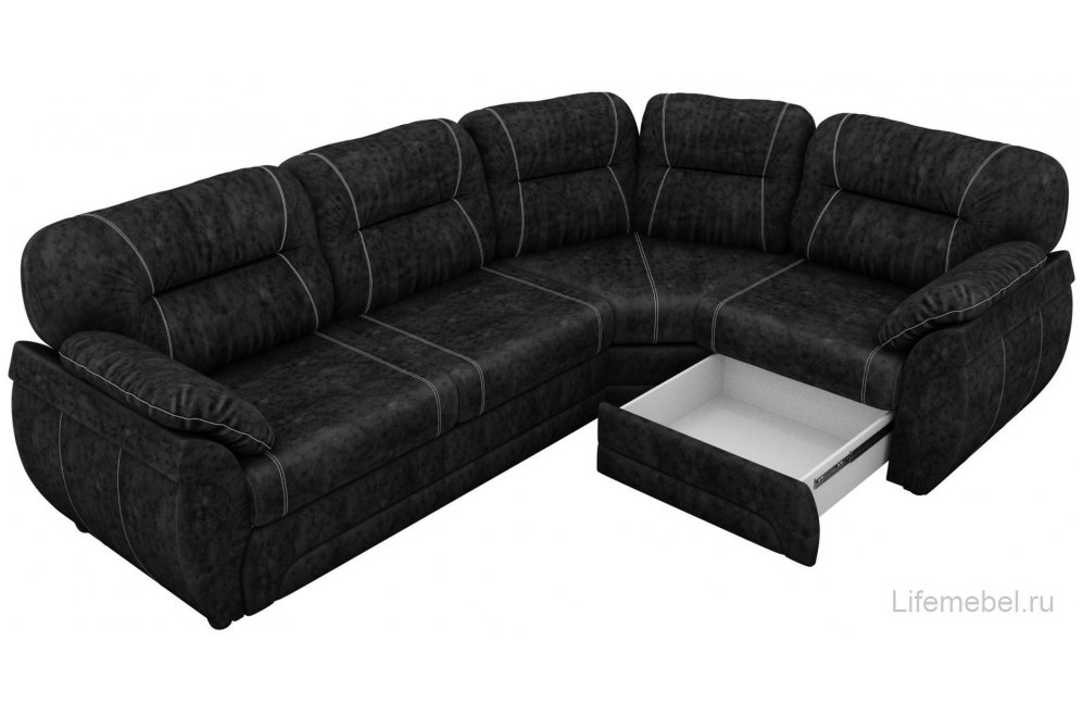 Диван угловой Капри велюр черный правый