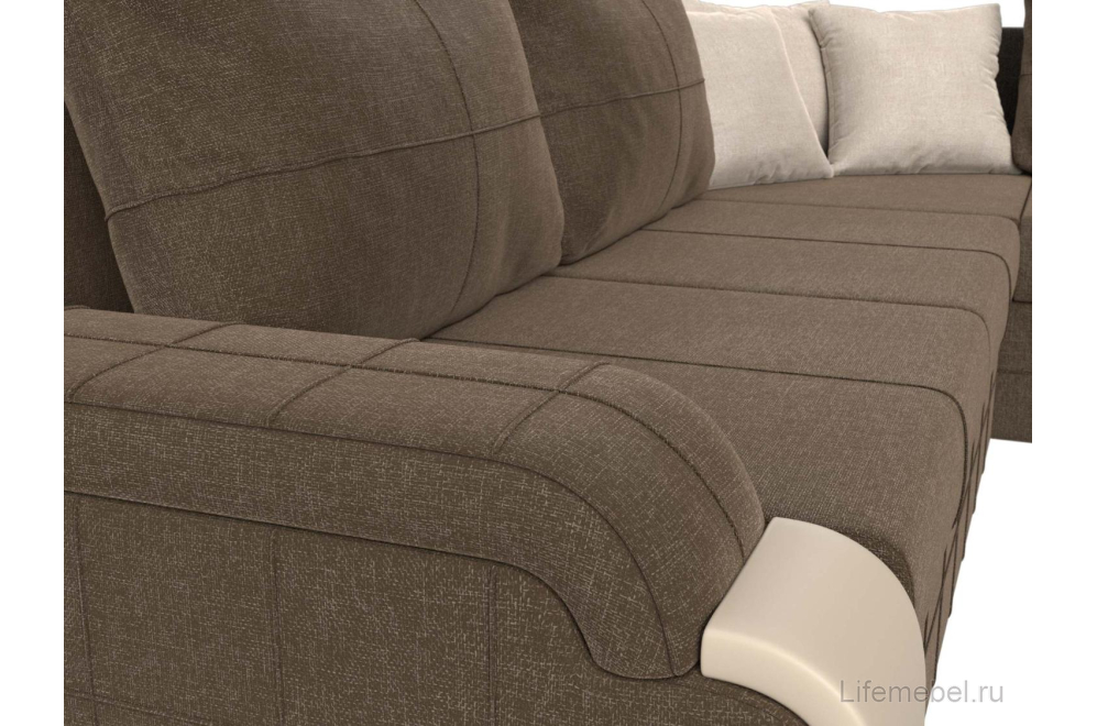Диван угловой Женева рогожка коричневый / бежевый правый