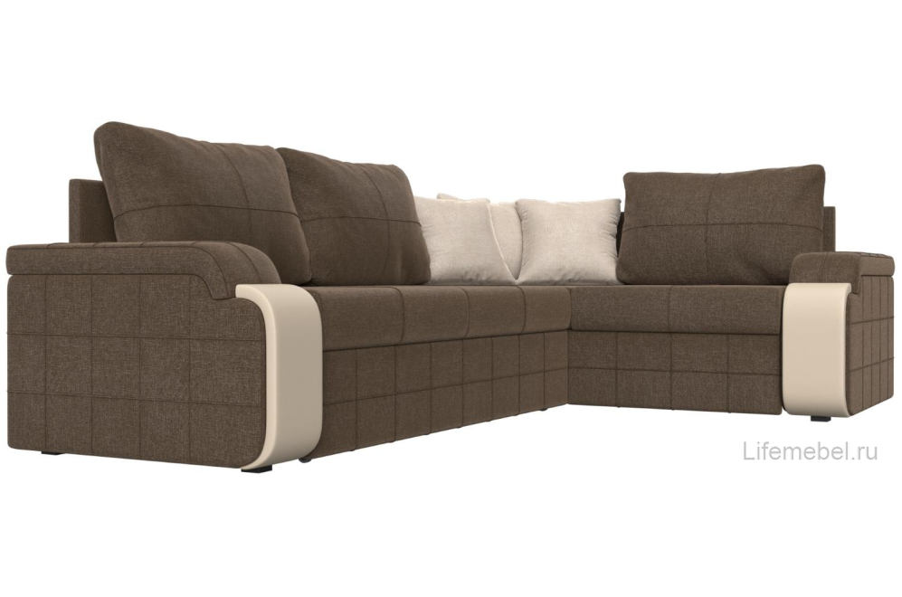 Диван угловой Женева рогожка коричневый / бежевый правый