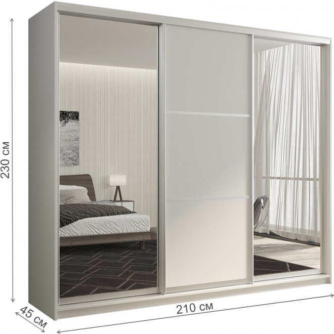 Шкаф-купе Кааппи 3 210х45 белый бриллиант