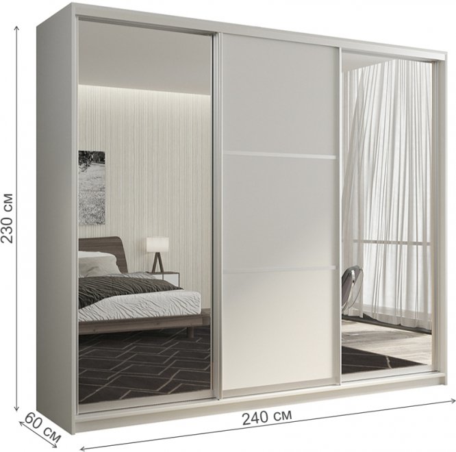 Шкаф-купе Кааппи 3 240х60 белый бриллиант