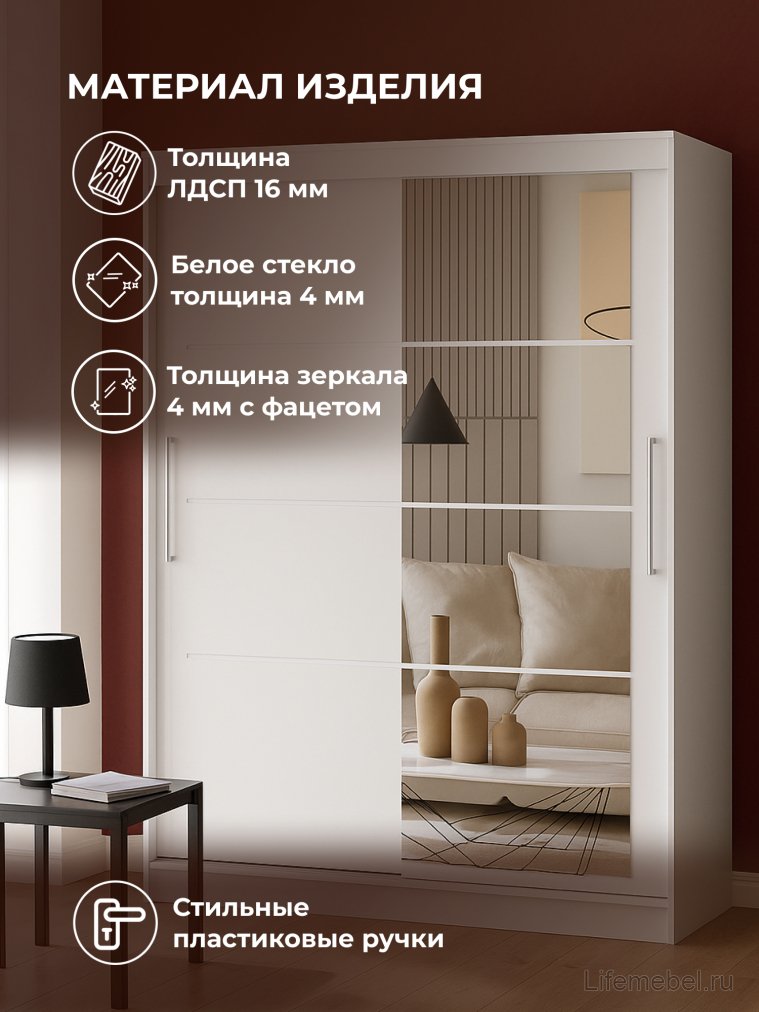 Шкаф-купе Лайн 1.6 белый текстурный