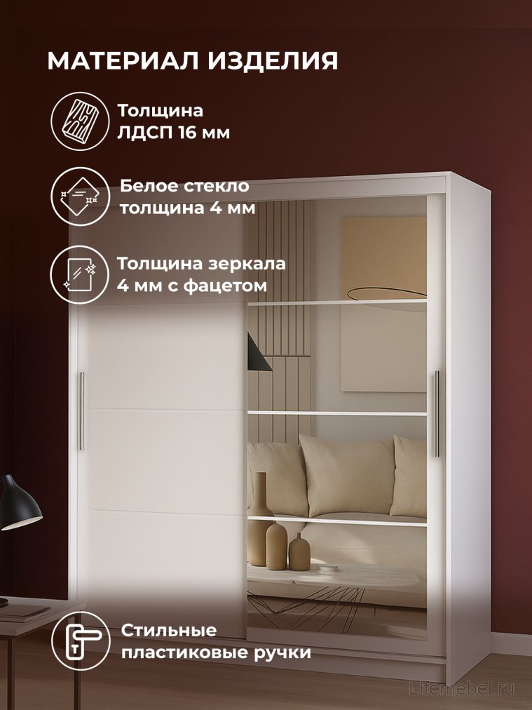 Шкаф-купе Лайн 2 белый текстурный