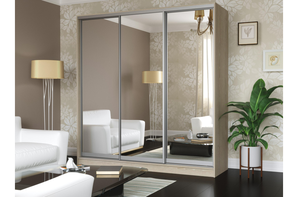 Шкаф-купе Зеркало-3 2100х2200х600 дуб беленый