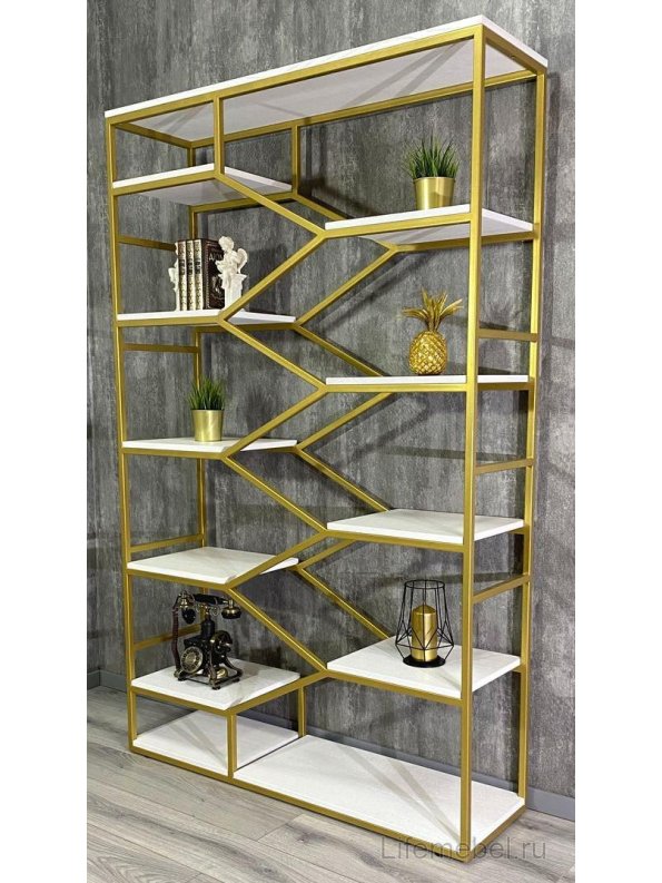Стеллаж Akur Loft Dayton металлокаркас золотой декор белый
