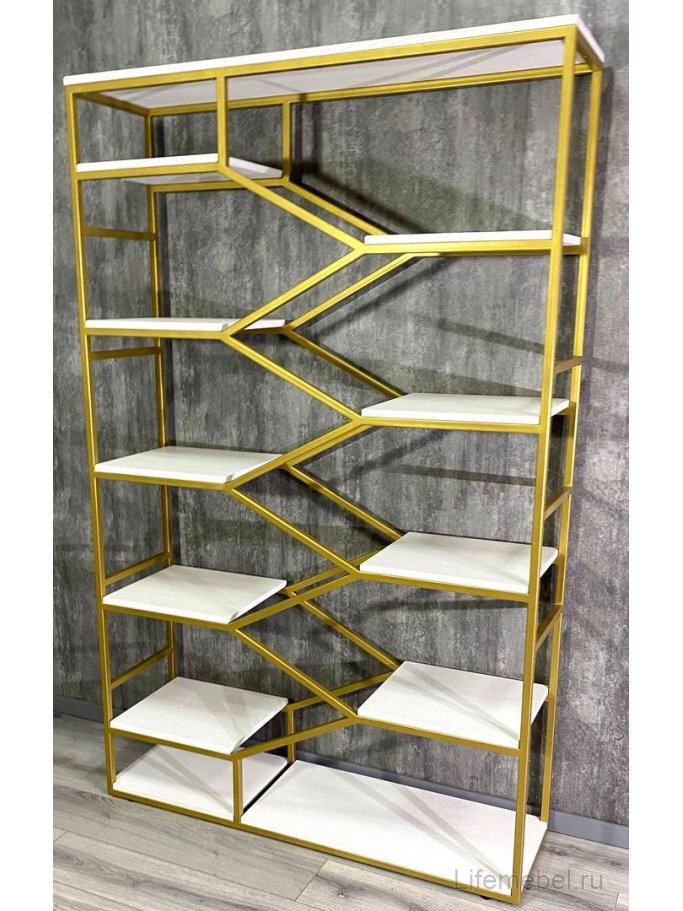 Стеллаж Akur Loft Dayton металлокаркас золотой декор белый