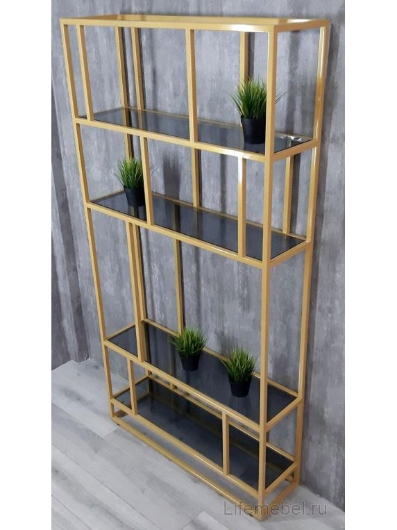 Стеллаж Akur Loft Orlando металлокаркас Золото тонированное стекло